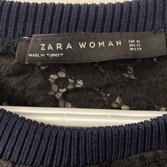 Zara Women's Navy Blue Lace Sporty Striped Long Sleeve Crew Neck Sweater - Picture 3 of 5